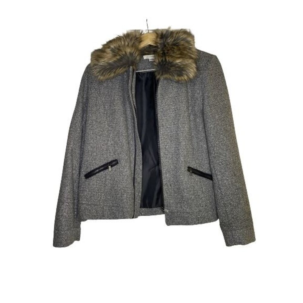 Liz Claiborne Jacket Womens Large Gray Long Sleeve Full Zip Silver Tweed